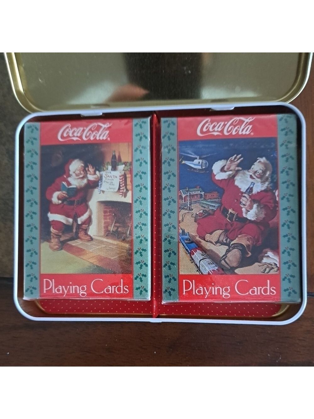 VTG 1992 edition 2 decks Santa COCA COLA nostalgia playing cards in sealed TIN